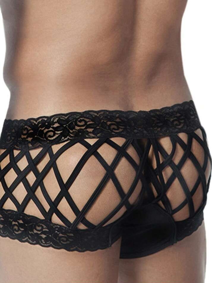 MAD-MED Mans PU Leather sexy Lace Zipper Briefs Underwear